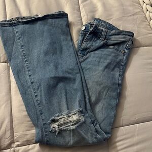 American Eagle Outfitters Distressed Super High Rise Flare Leg Jeans